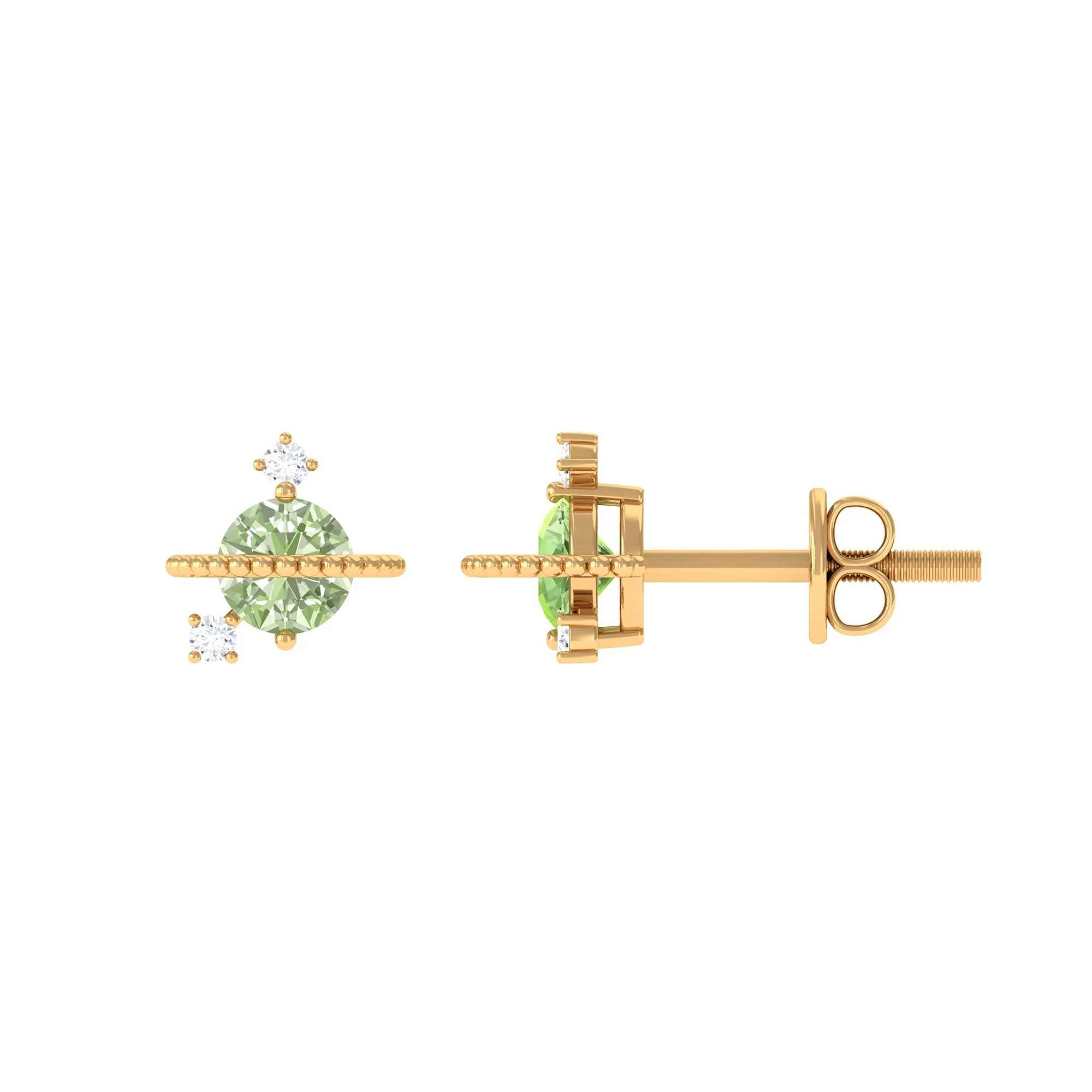 Green Sapphire Celestial Stud Earrings with Diamond