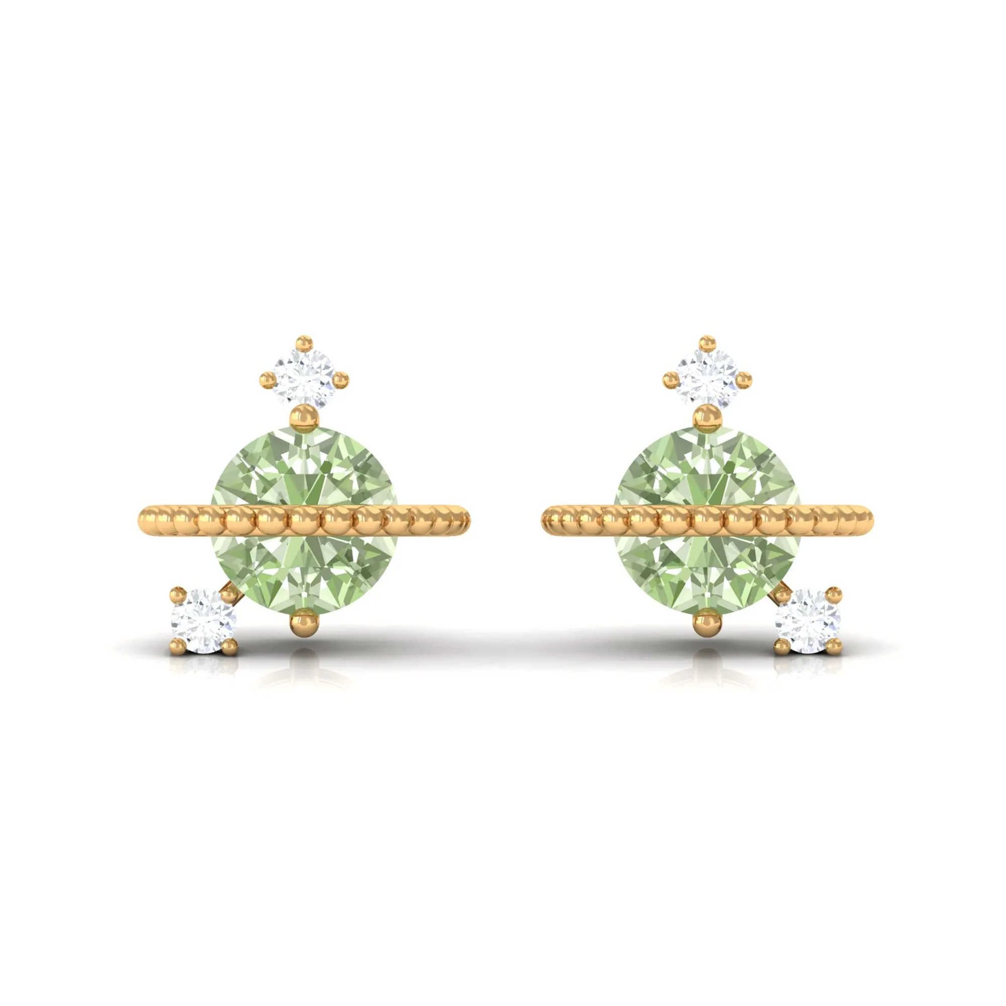 Green Sapphire Celestial Stud Earrings with Diamond