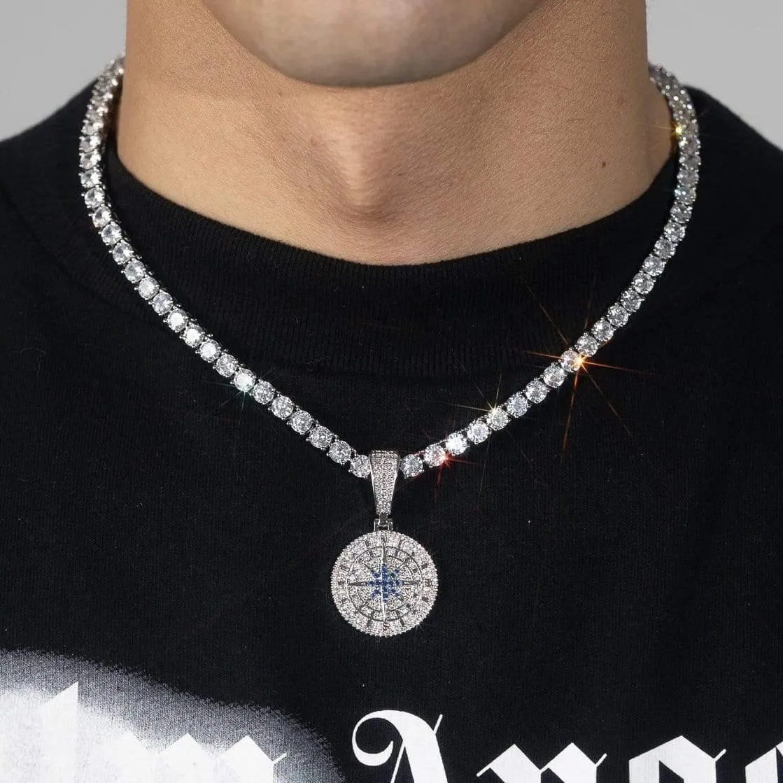 Iced Compass Pendant - White Gold