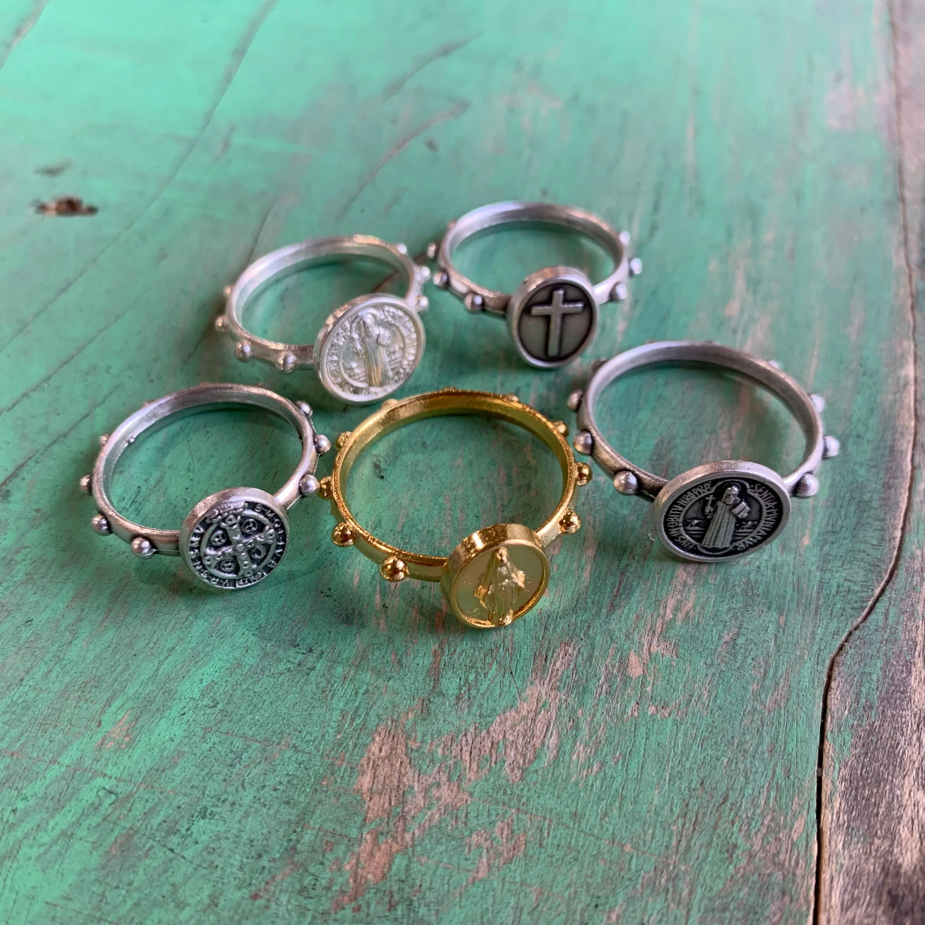 Italian Medal Rosary Rings