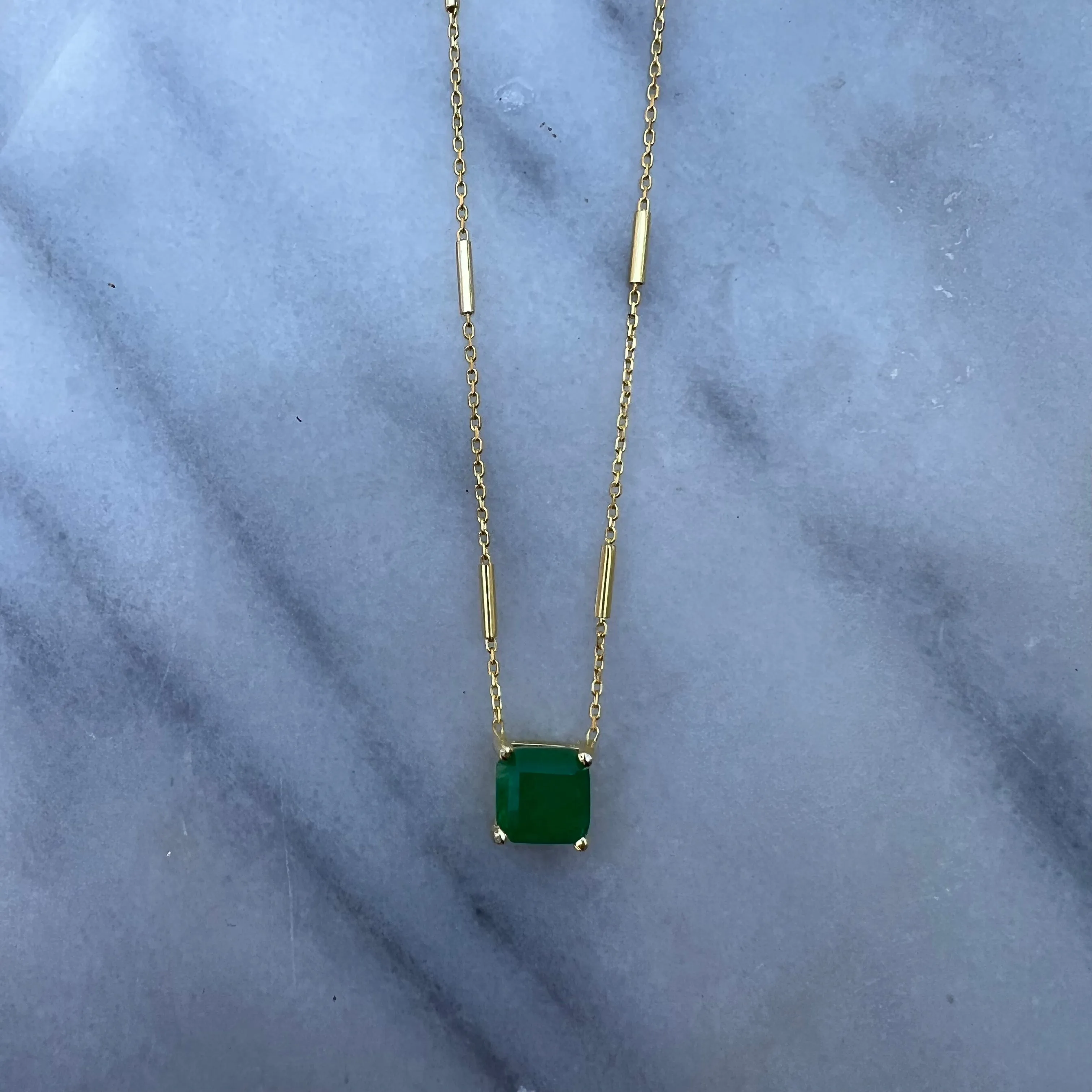 “Ivy” silver gold plated square emerald necklace