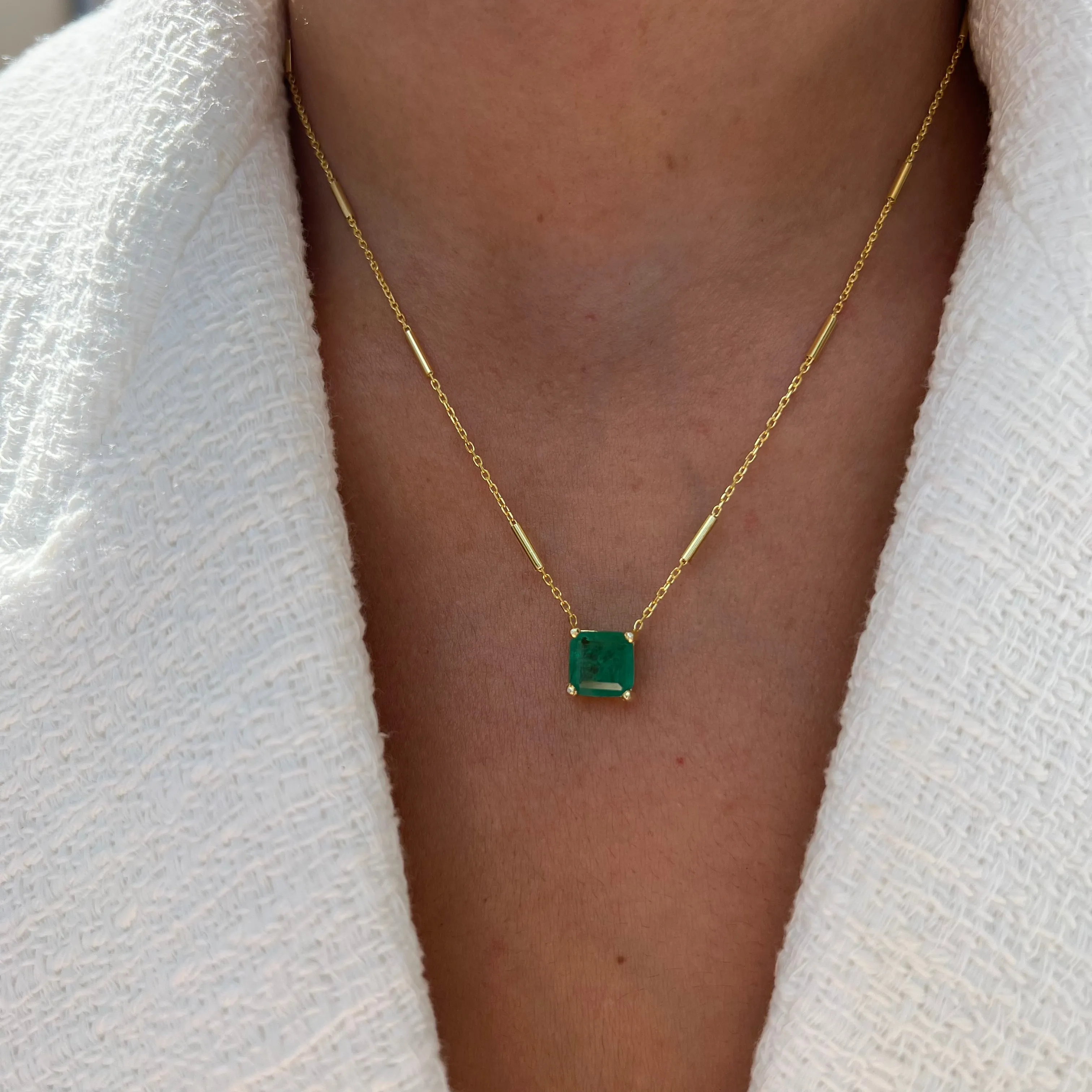 “Ivy” silver gold plated square emerald necklace