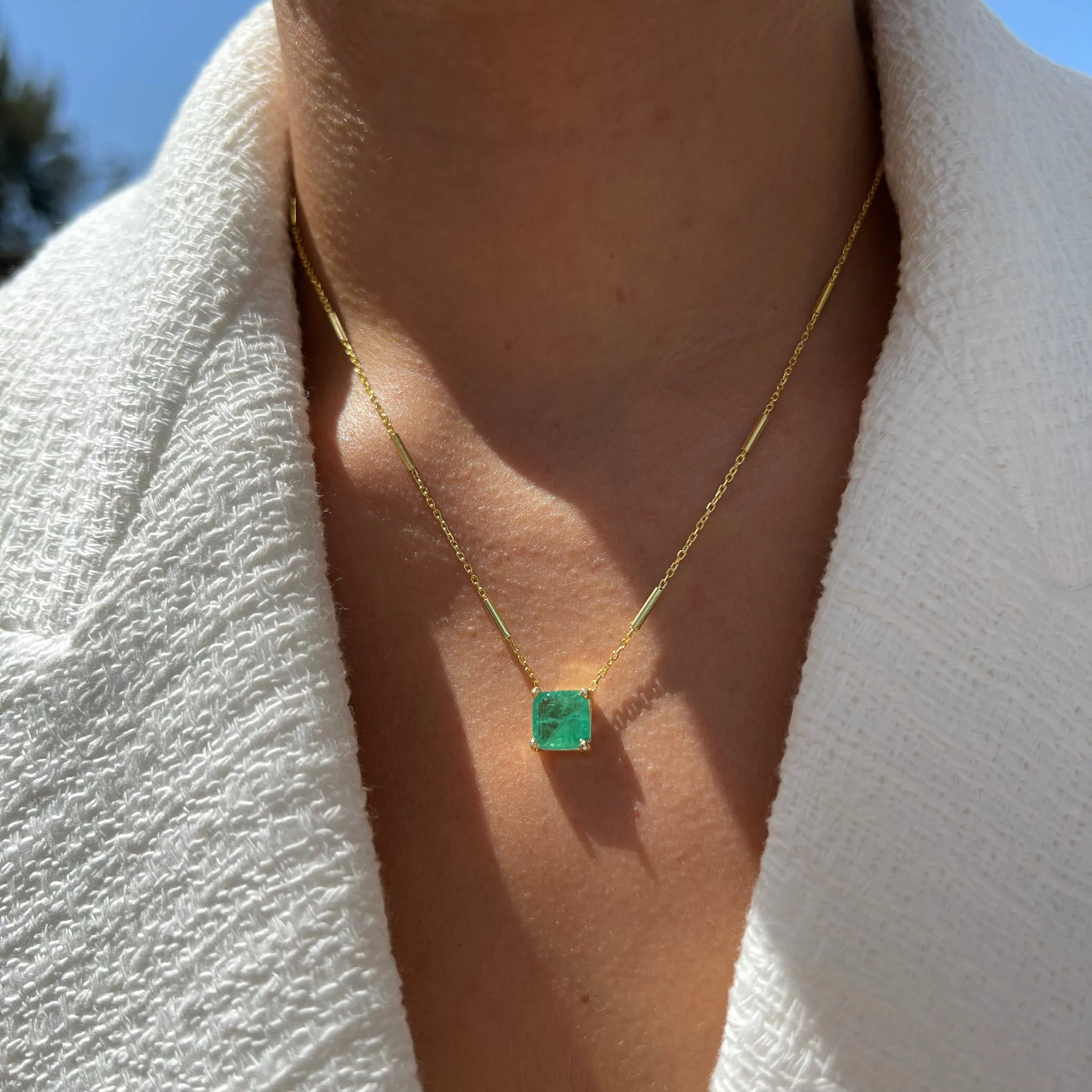 “Ivy” silver gold plated square emerald necklace