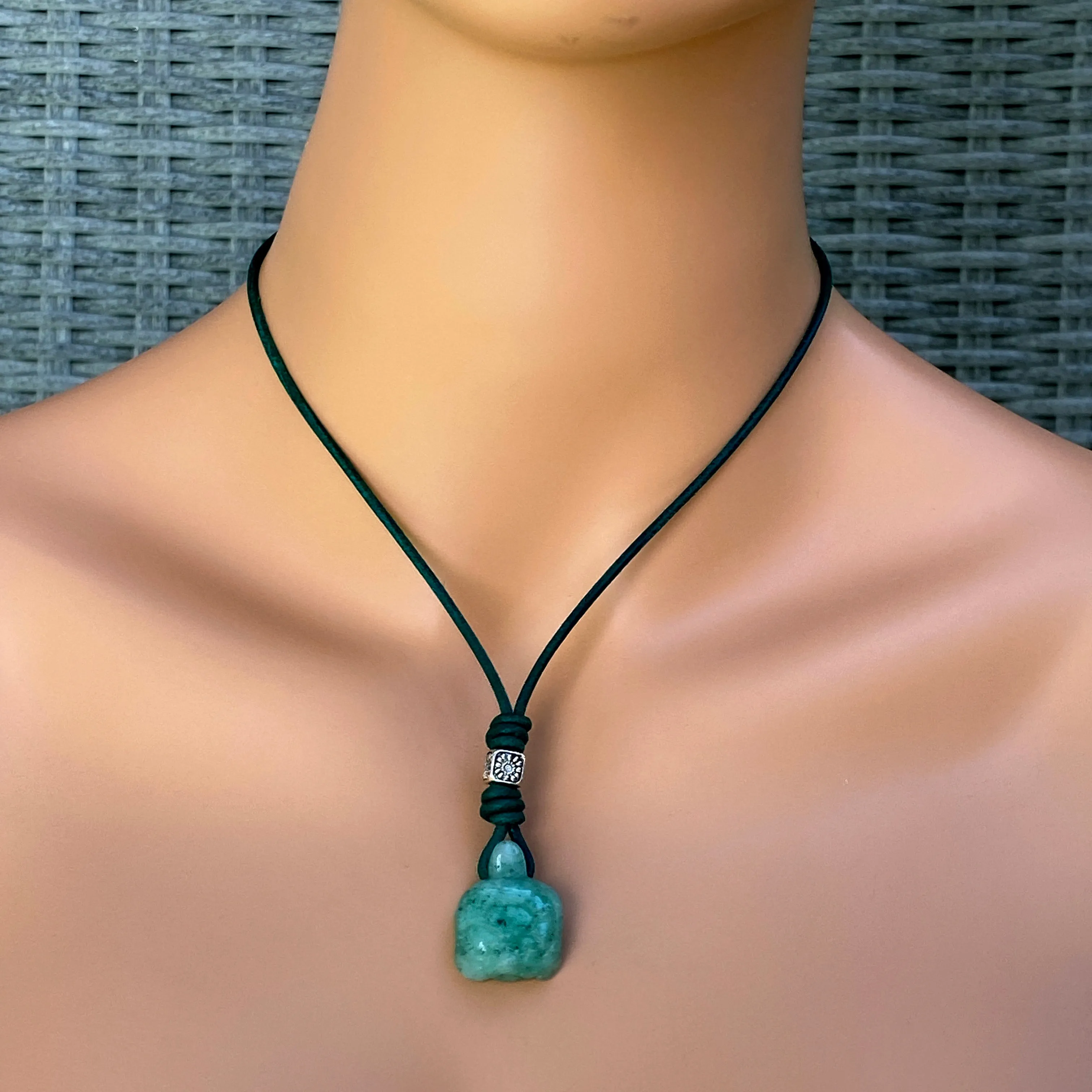 Jade Turtle gemstone on green leather with Sterling Silver