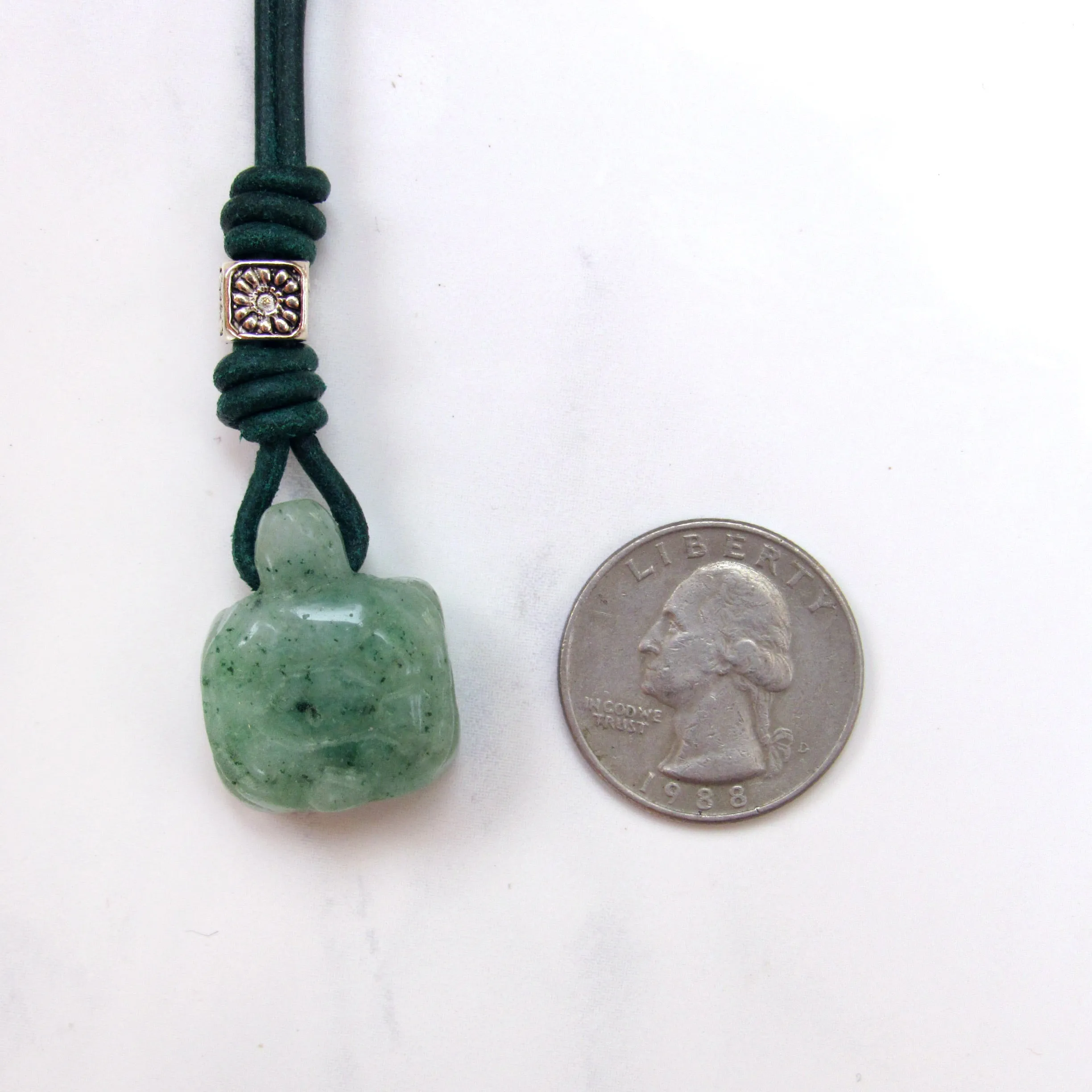 Jade Turtle gemstone on green leather with Sterling Silver