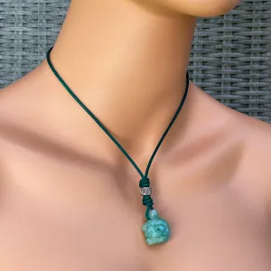 Jade Turtle gemstone on green leather with Sterling Silver