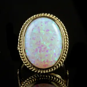 Large Opal Ring 9Ct Yellow Gold