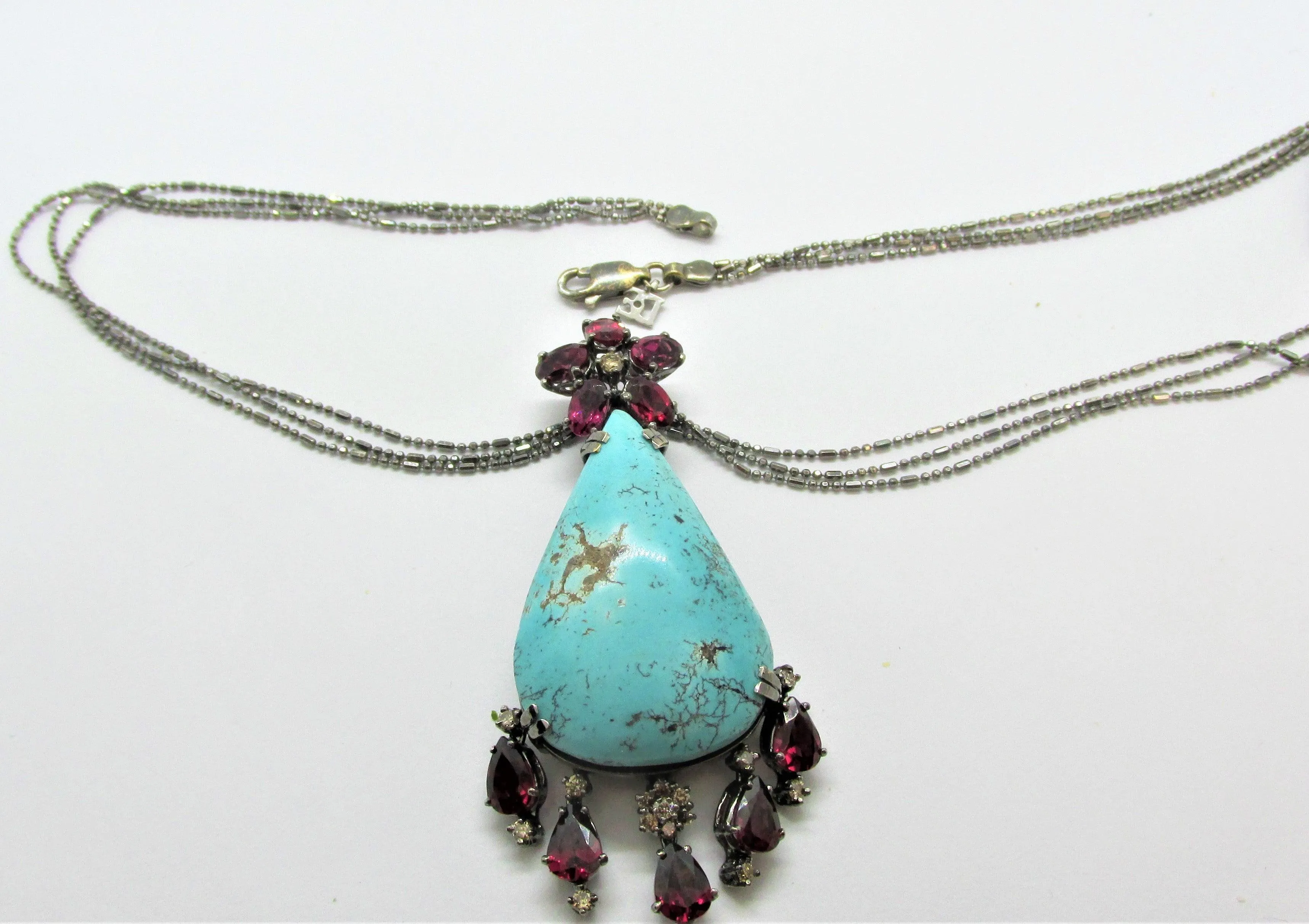 Large Turquoise Garnet and Diamonds Necklace