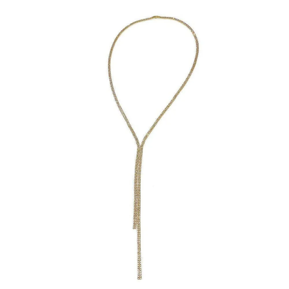 Lariat Gold Crystal Necklace