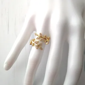 Laurel Leaves Bypass Style Stackable Ring