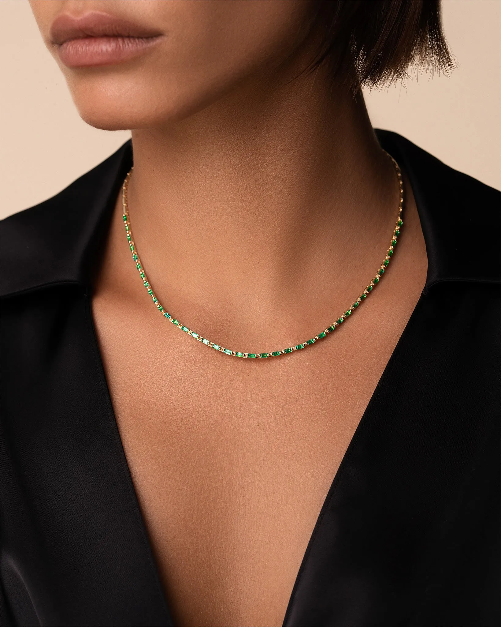 Linear Half Emerald Tennis Necklace