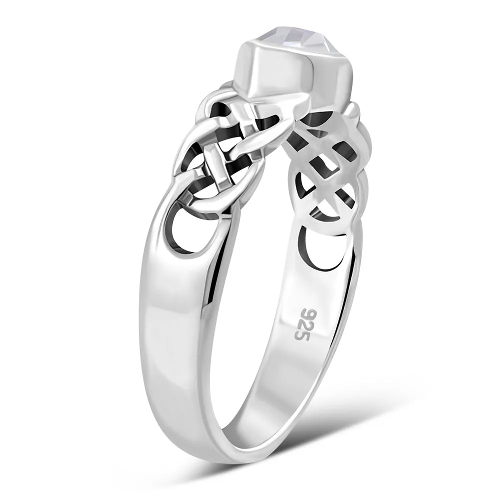 Marquise cut Clear CZ Celtic Silver Ring