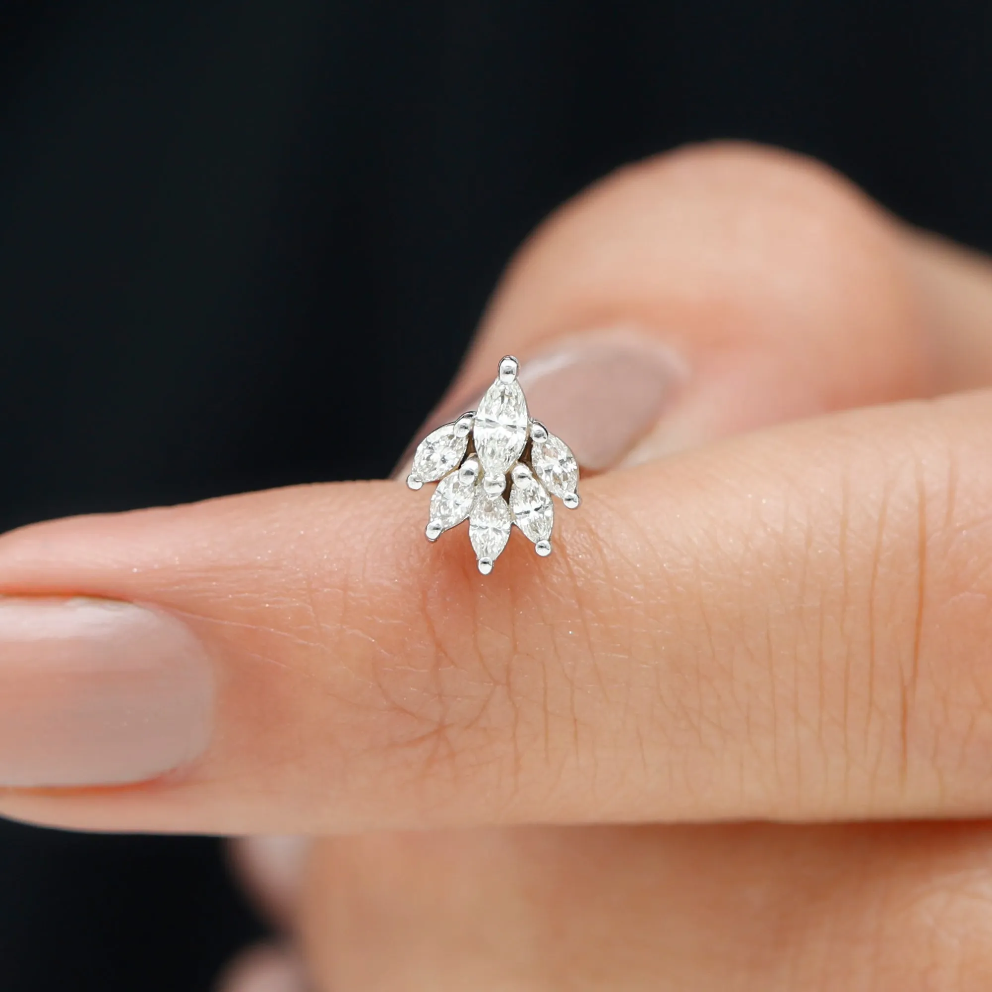 Marquise Diamond Leaf Cluster Helix Earring