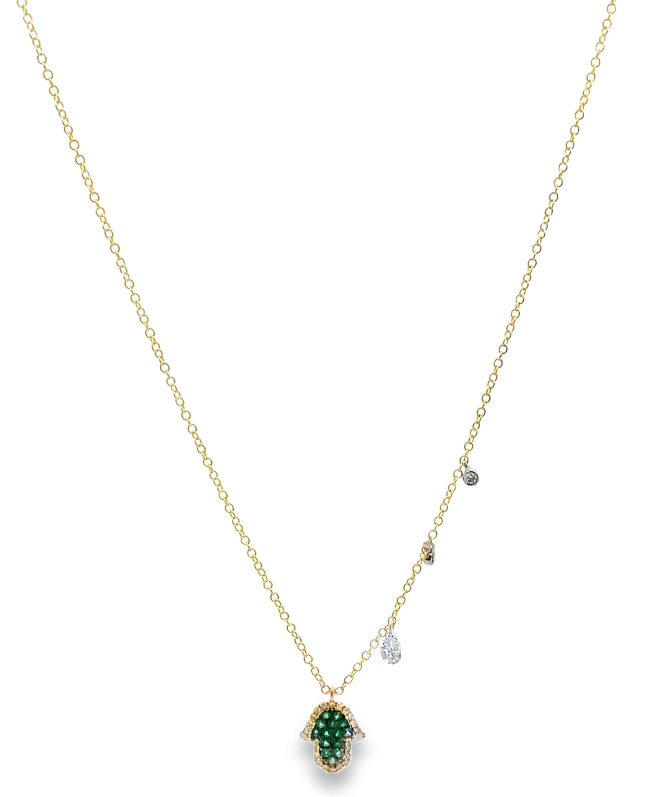 Meira T. 14K Yellow Gold Emerald Hamsa Hand Necklace