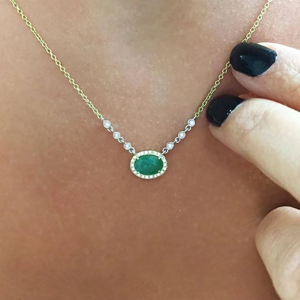 Meira T 14kt Emerald and Diamonds Bezel Necklace