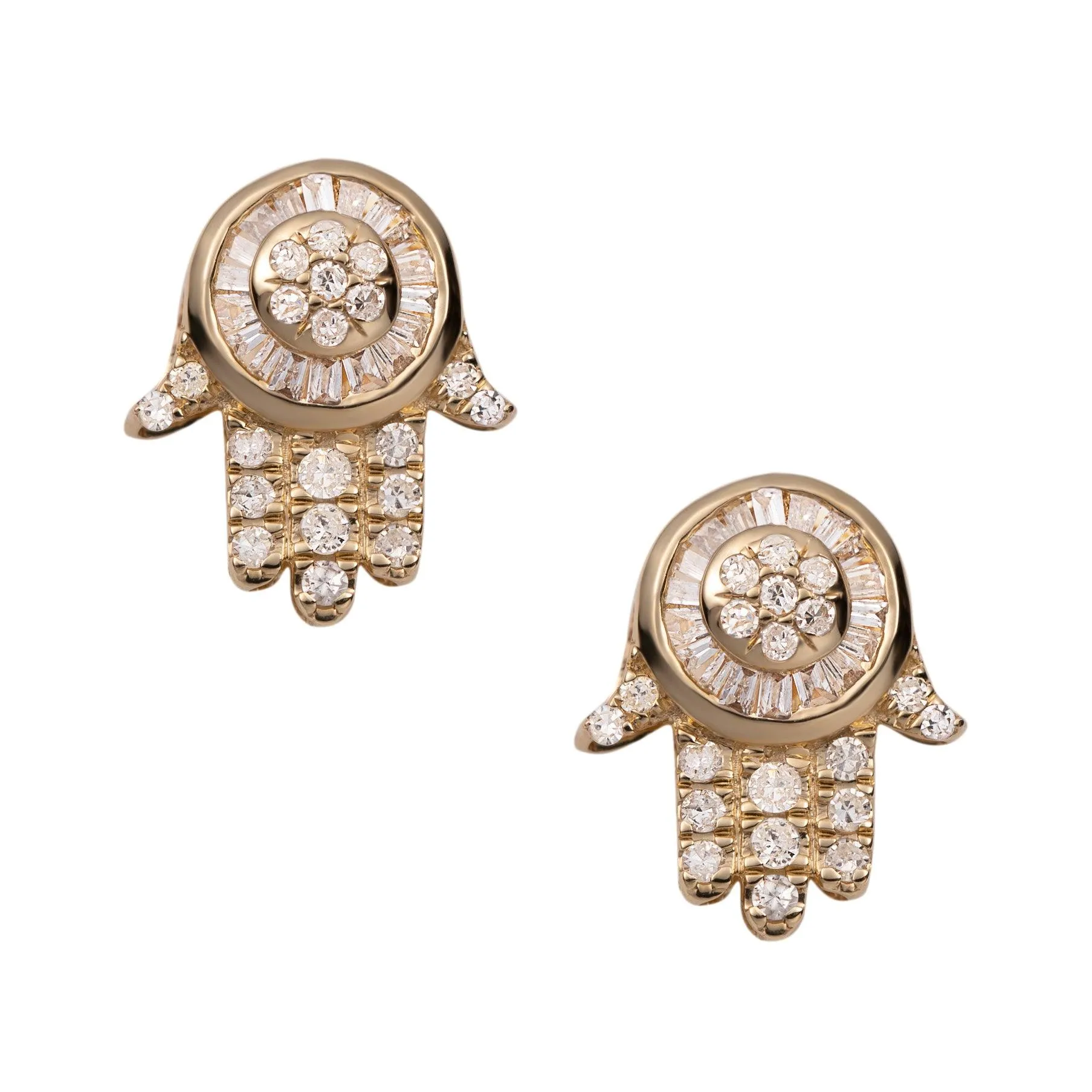 Men's Hamsa & Evil Eye Diamond Stud Earrings 0.48ct 14K Yellow Gold