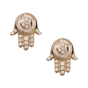 Men's Hamsa & Evil Eye Diamond Stud Earrings 0.48ct 14K Yellow Gold