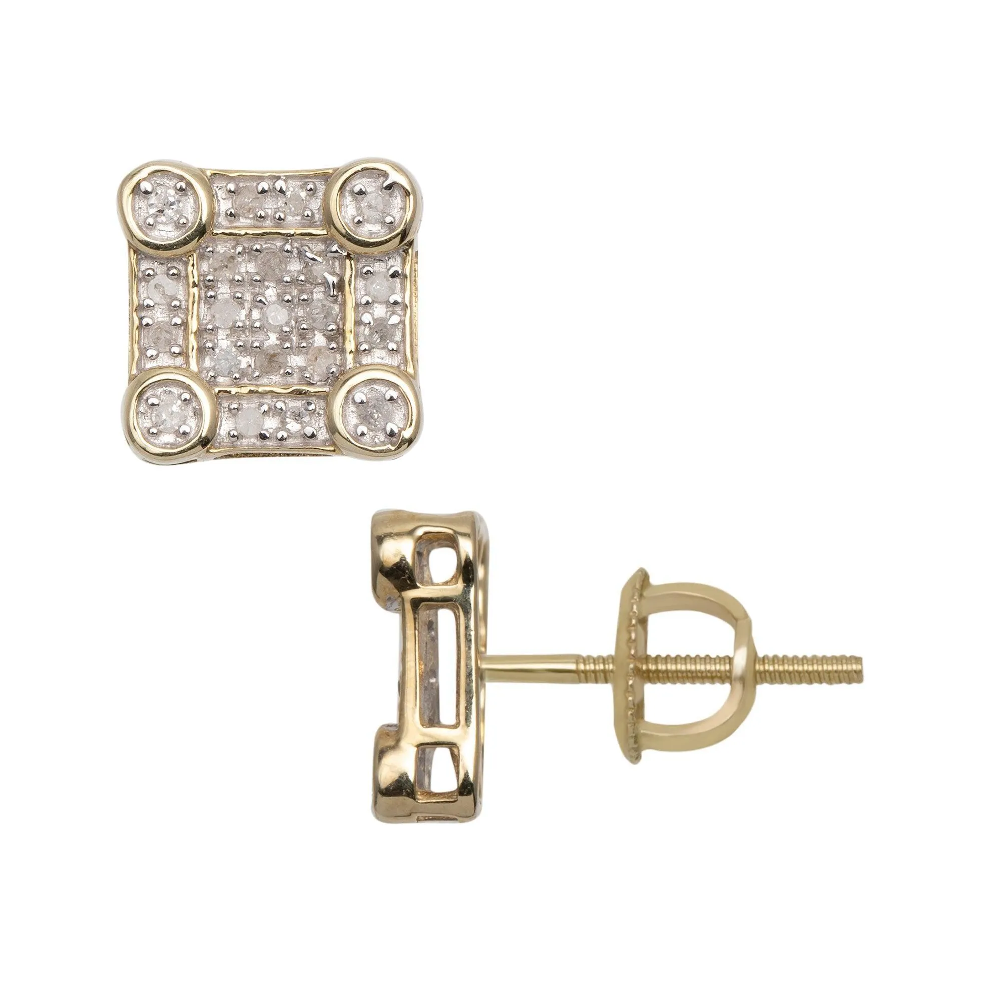 Men's Square Diamond Stud Earrings 0.20ct 10K Yellow Gold