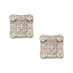 Men's Square Diamond Stud Earrings 0.20ct 10K Yellow Gold