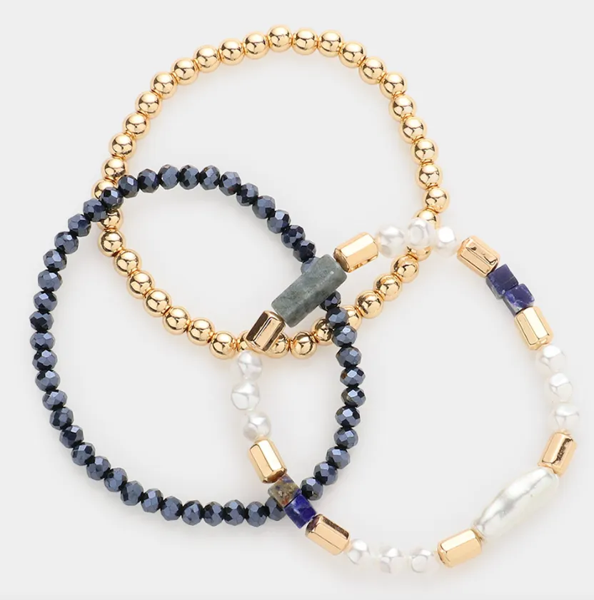 Meran - Pearl Beaded Stretch Bracelet Set (Navy)