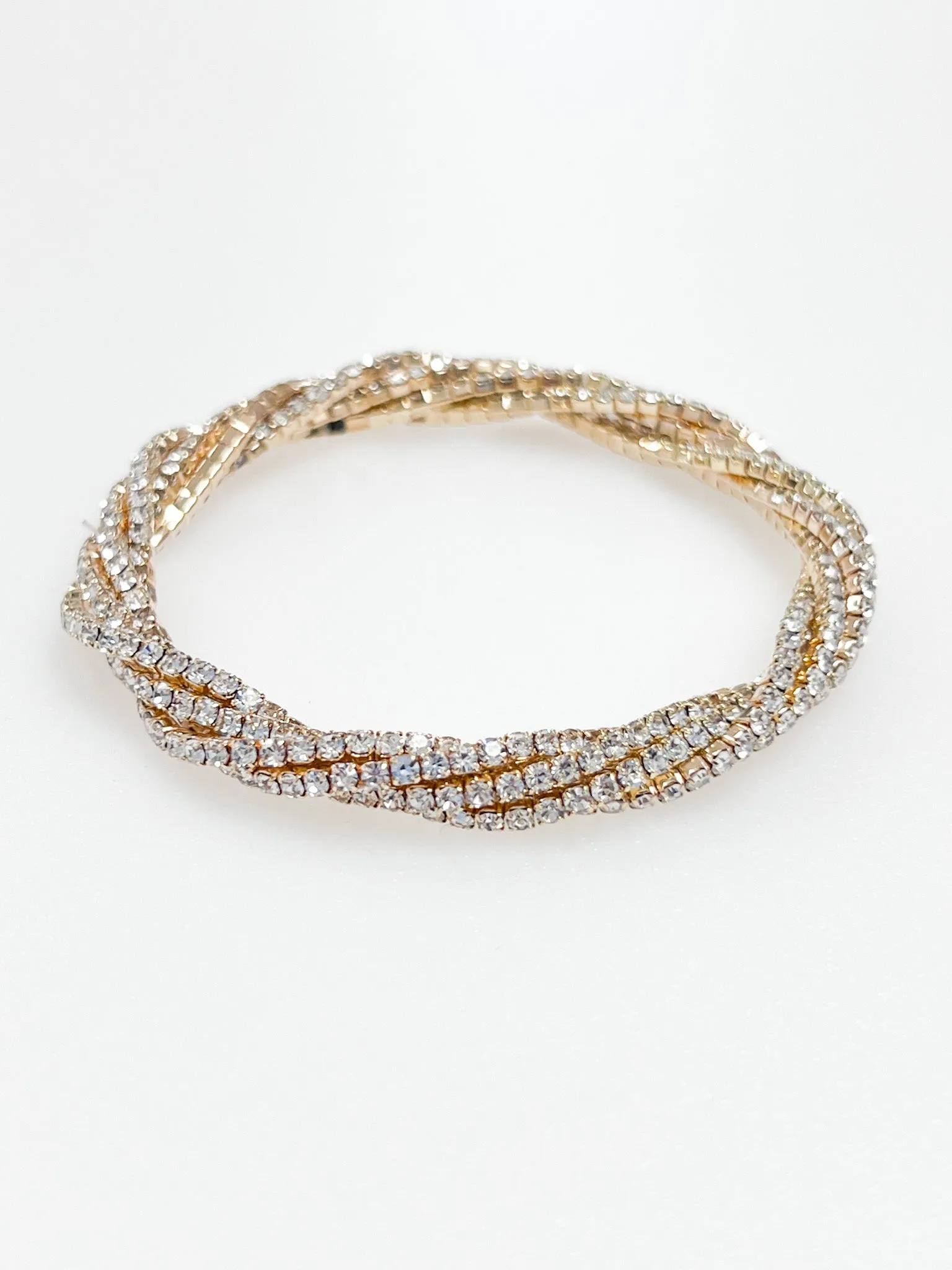 Natalia - Elasticized Twisted Rhinestone Bracelet (Gold)