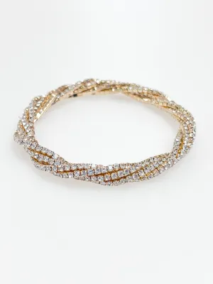 Natalia - Elasticized Twisted Rhinestone Bracelet (Gold)