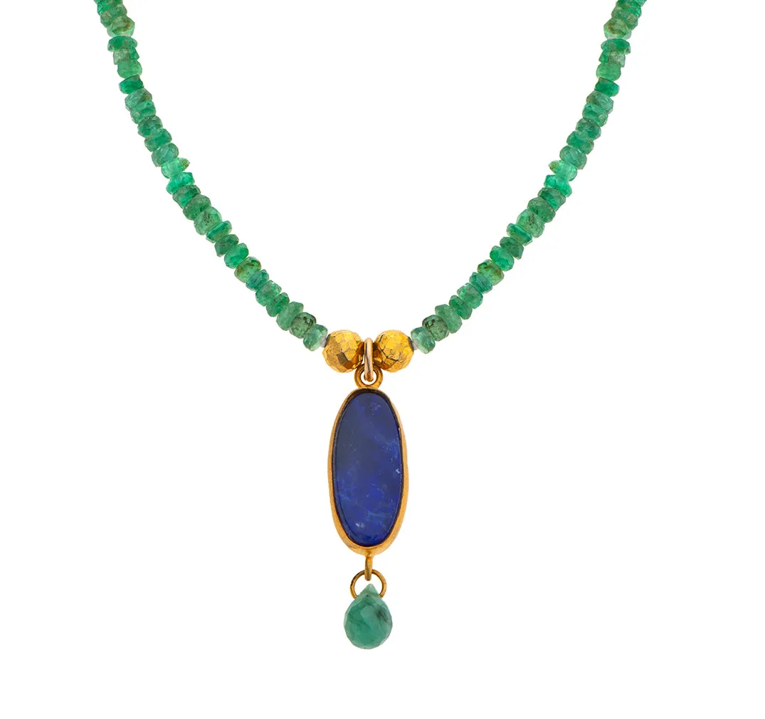 Nava Zahavi Yellow Gold Opal and Emerald Necklace