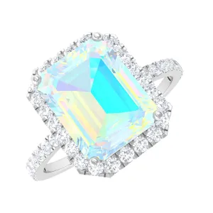 Octagon Cut Ethiopian Opal Simple Engagement Ring with Diamond Halo