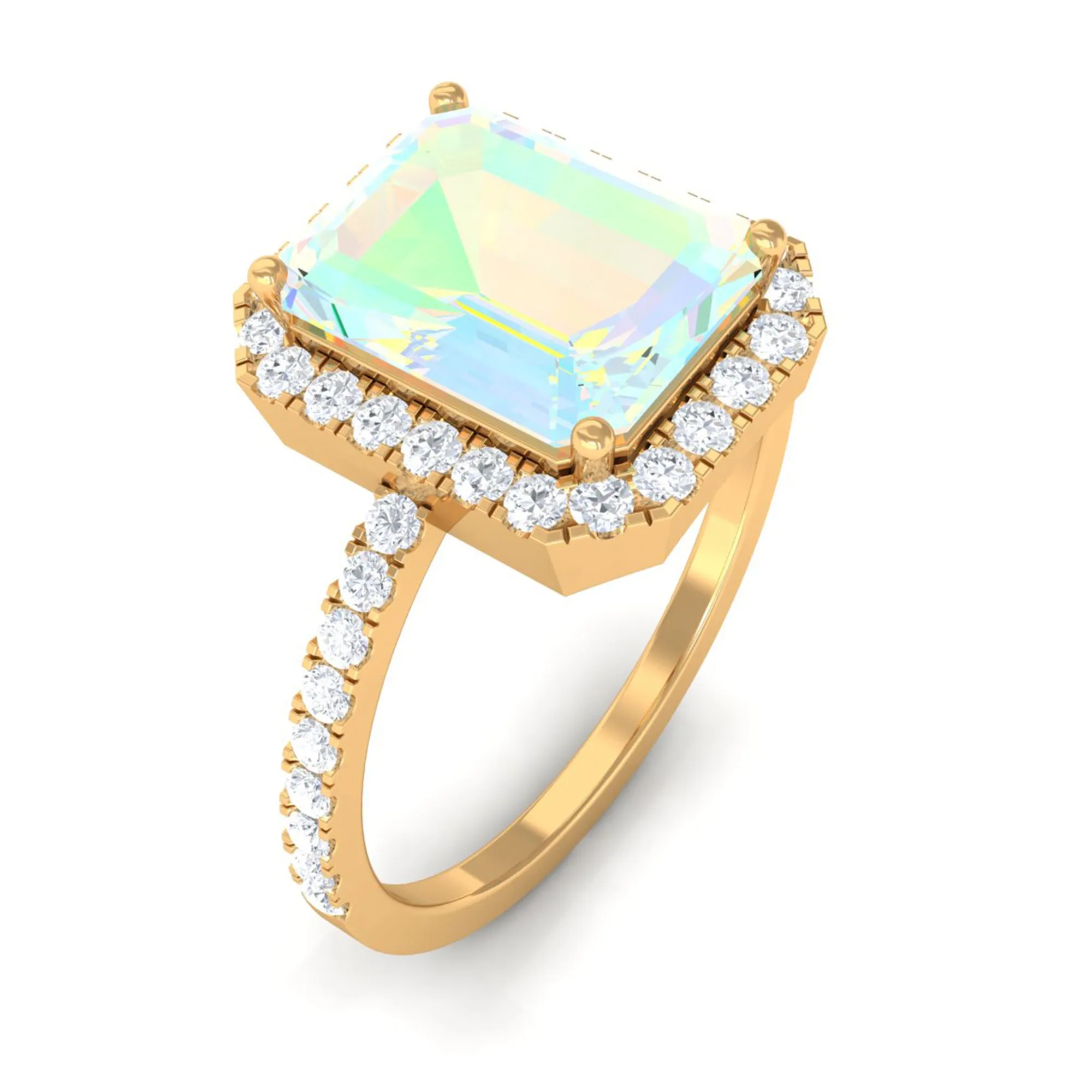 Octagon Cut Ethiopian Opal Simple Engagement Ring with Diamond Halo