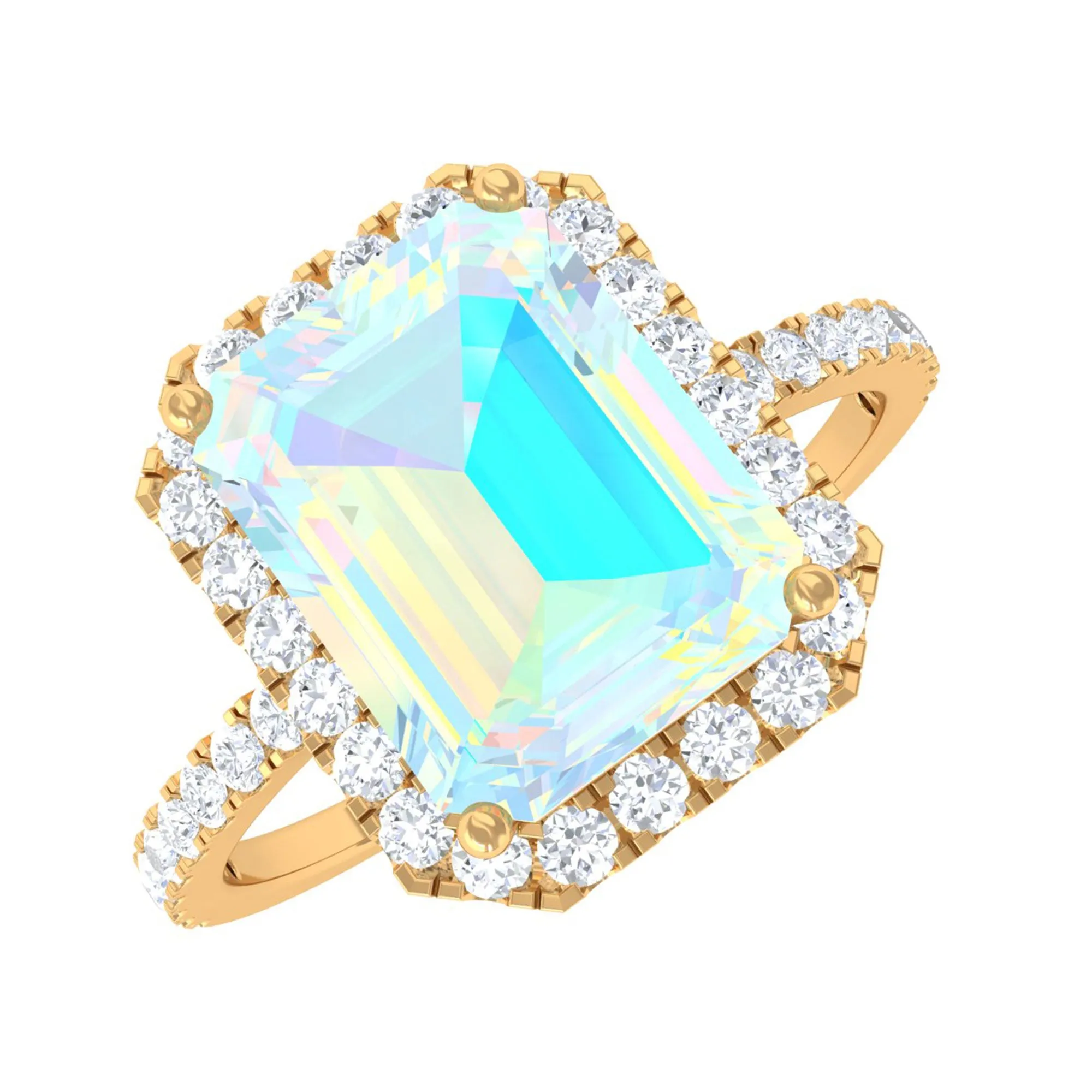 Octagon Cut Ethiopian Opal Simple Engagement Ring with Diamond Halo