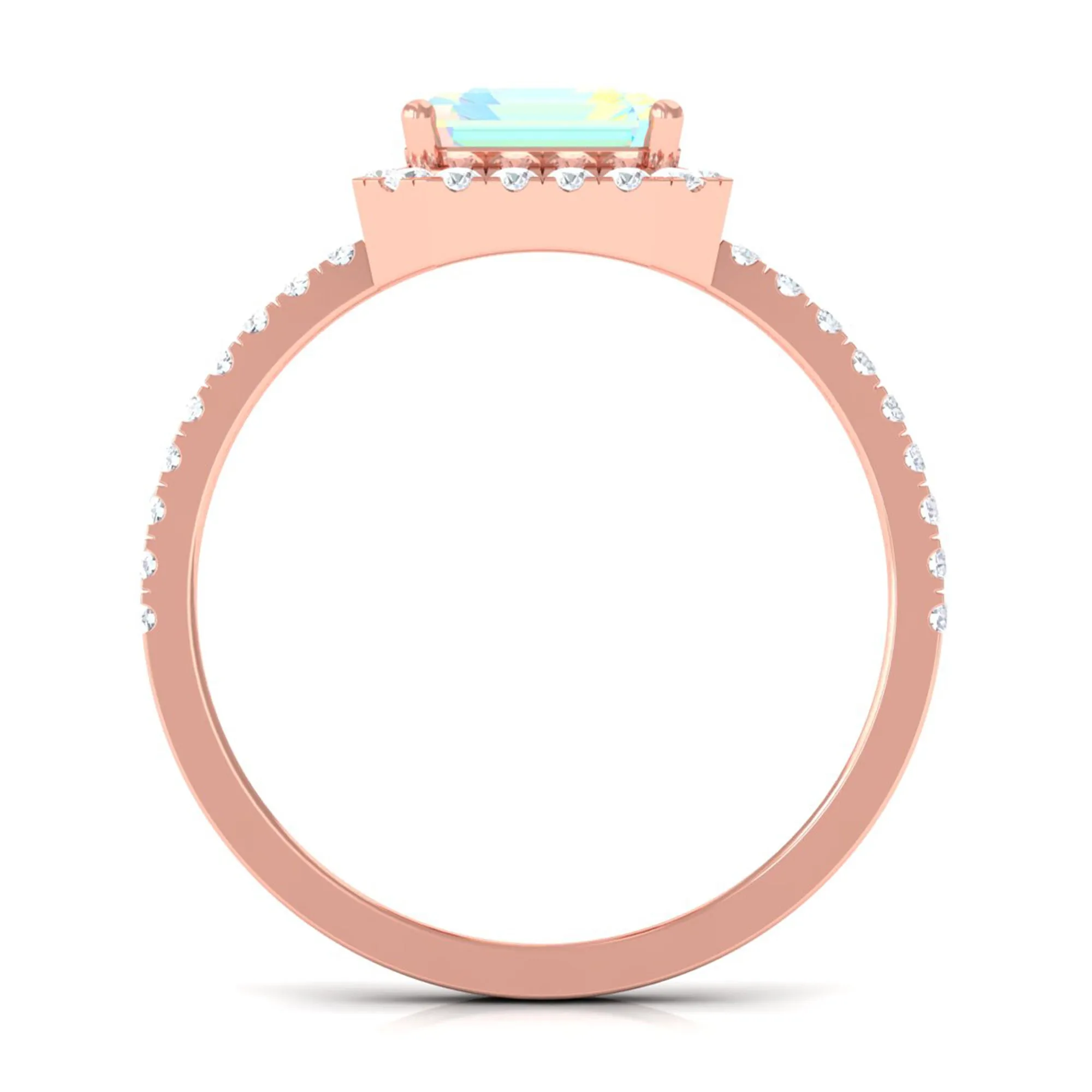 Octagon Cut Ethiopian Opal Simple Engagement Ring with Diamond Halo