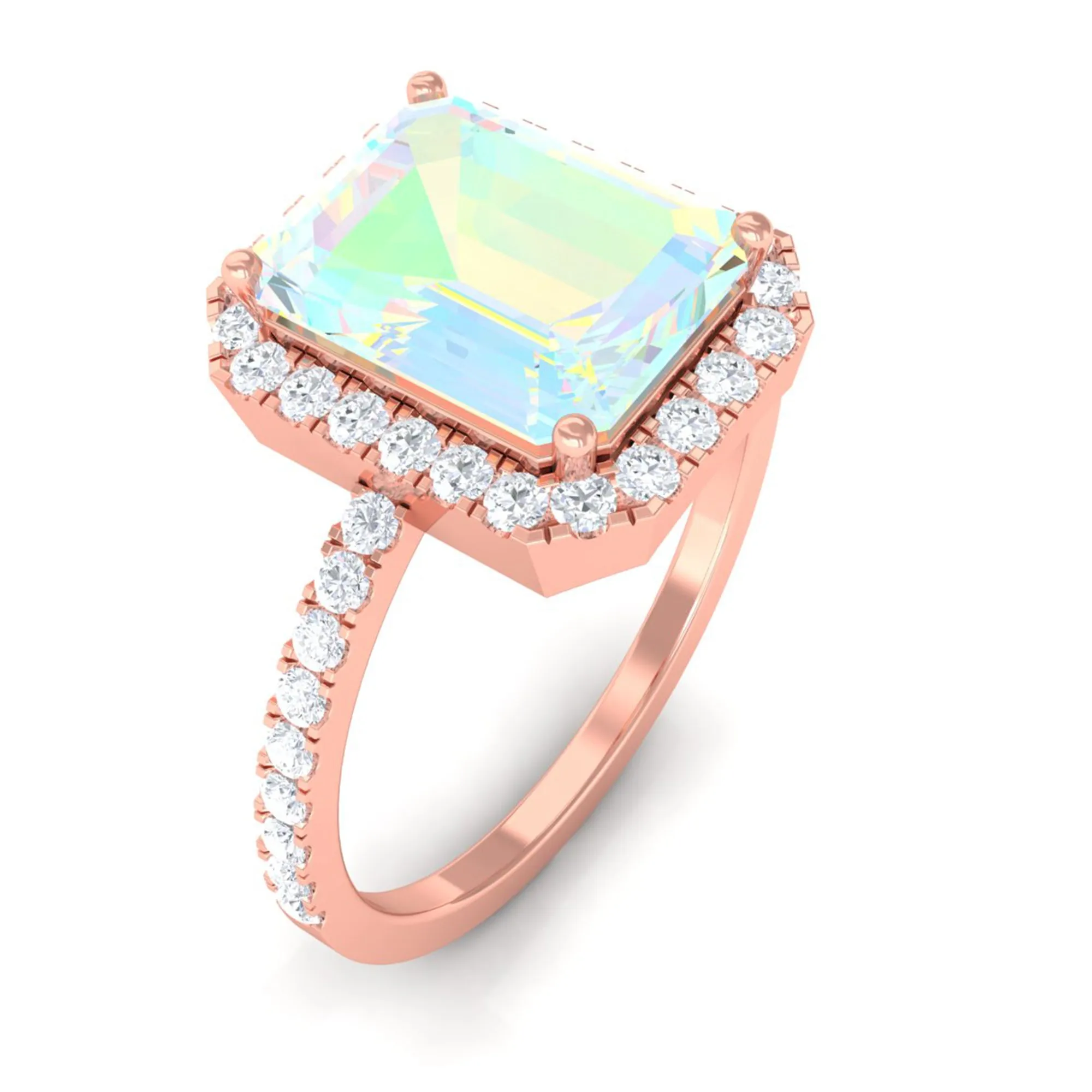 Octagon Cut Ethiopian Opal Simple Engagement Ring with Diamond Halo