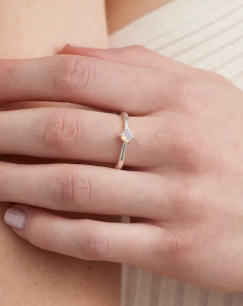 October Opal Silver Birthstone Ring