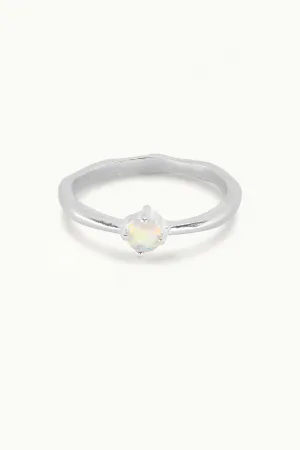 October Opal Silver Birthstone Ring