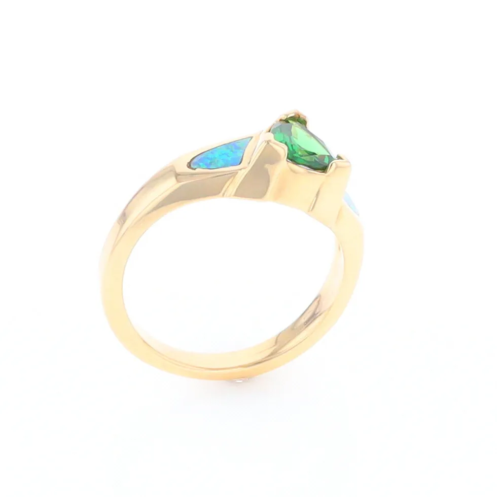 Opal Rings 2 Section Inlaid Design with Trillion Tsavorite Center