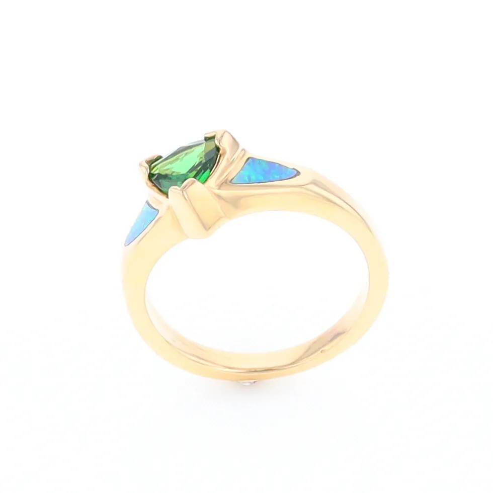 Opal Rings 2 Section Inlaid Design with Trillion Tsavorite Center