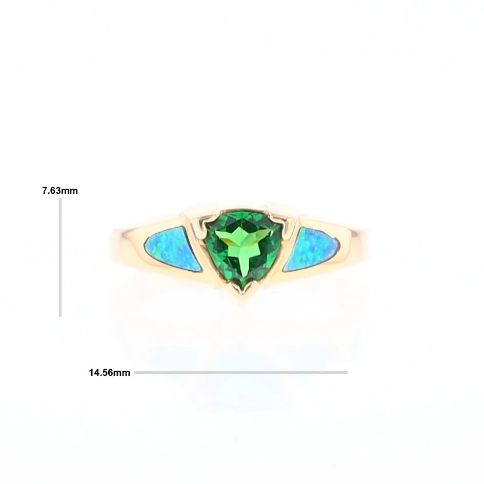 Opal Rings 2 Section Inlaid Design with Trillion Tsavorite Center