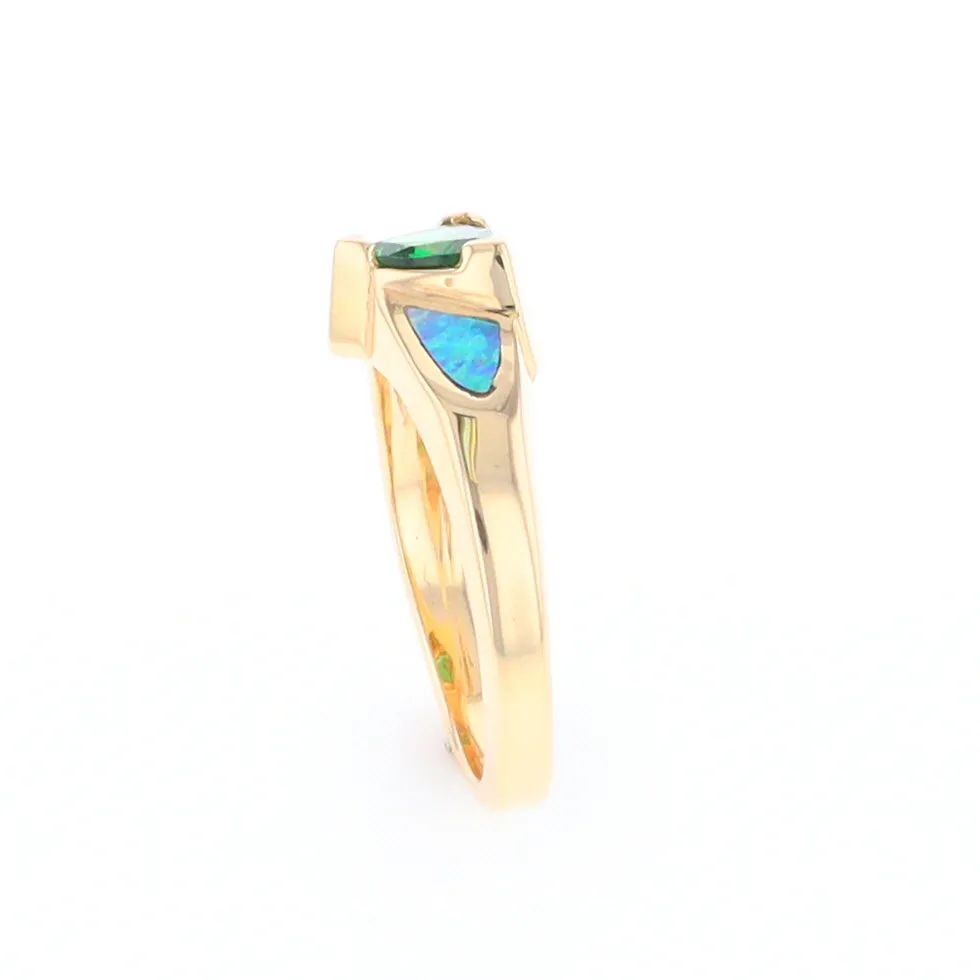 Opal Rings 2 Section Inlaid Design with Trillion Tsavorite Center