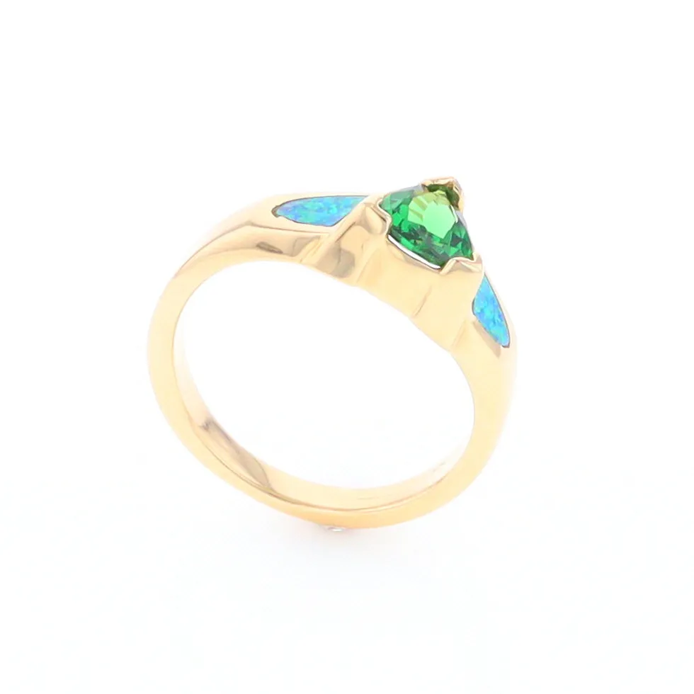 Opal Rings 2 Section Inlaid Design with Trillion Tsavorite Center