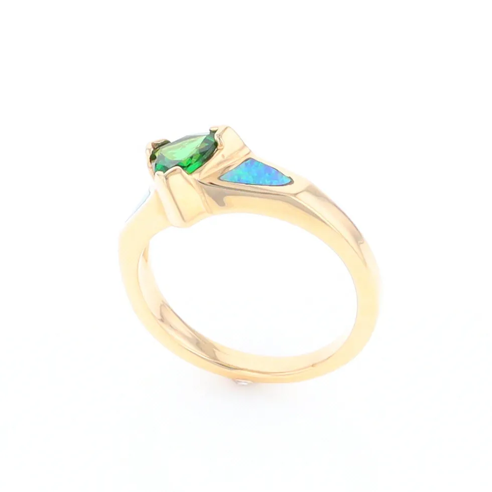 Opal Rings 2 Section Inlaid Design with Trillion Tsavorite Center