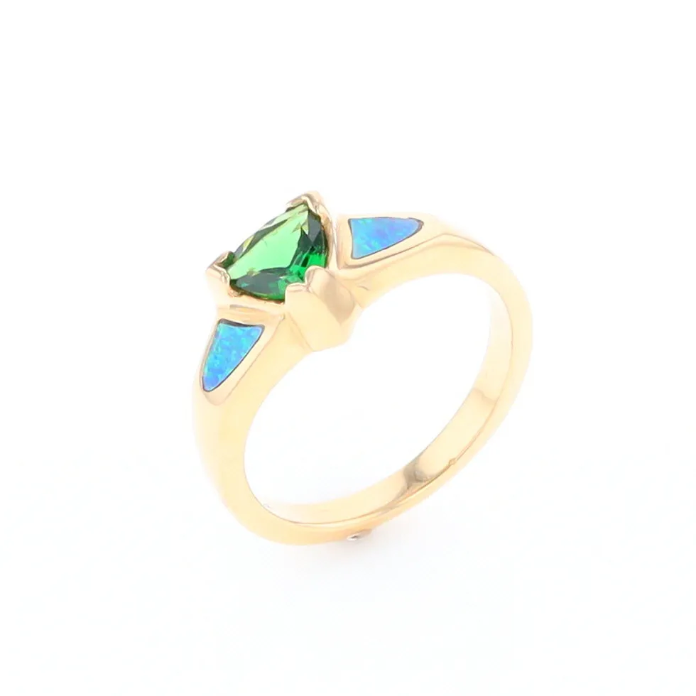 Opal Rings 2 Section Inlaid Design with Trillion Tsavorite Center