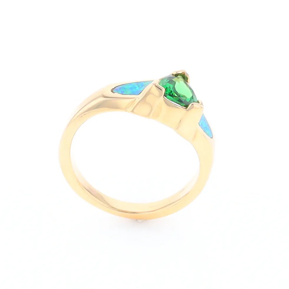 Opal Rings 2 Section Inlaid Design with Trillion Tsavorite Center