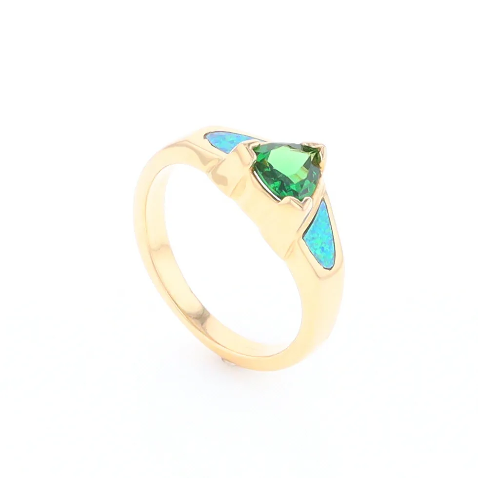 Opal Rings 2 Section Inlaid Design with Trillion Tsavorite Center