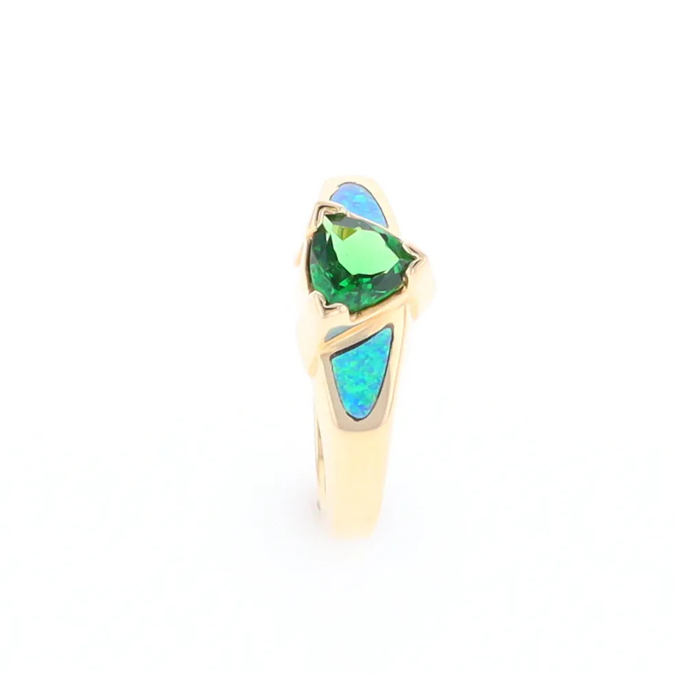 Opal Rings 2 Section Inlaid Design with Trillion Tsavorite Center