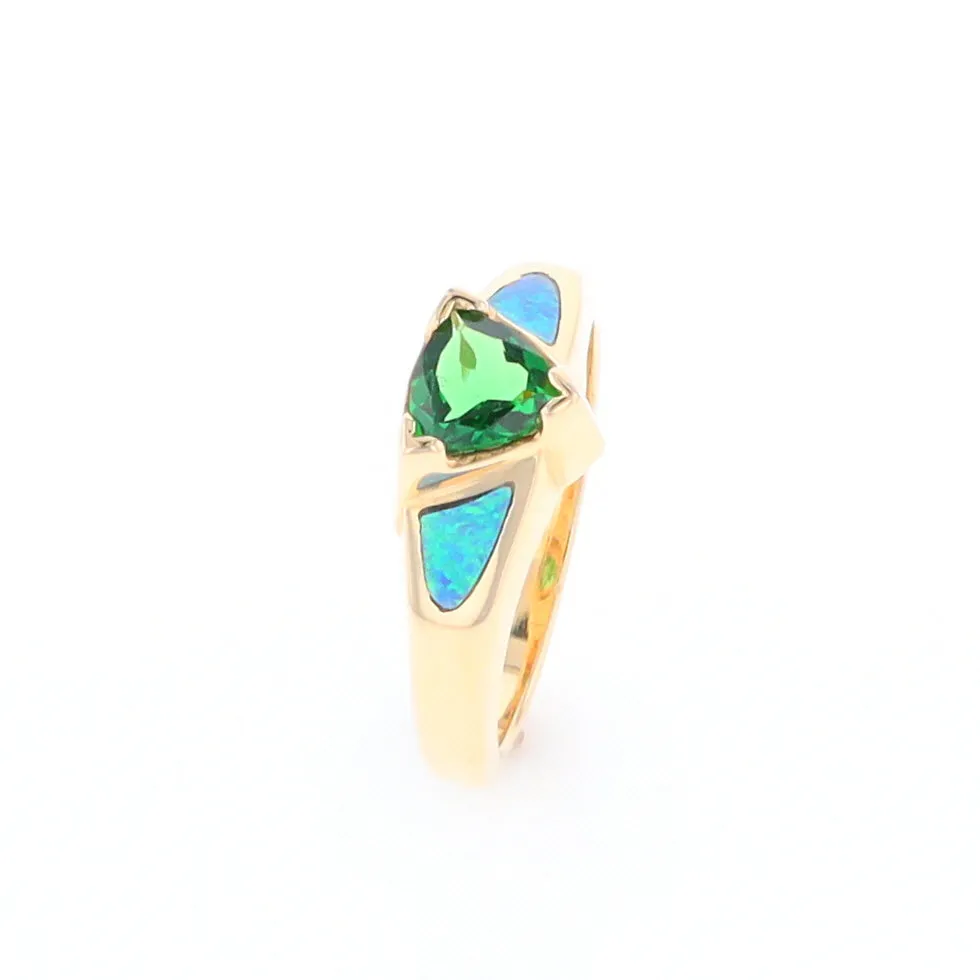 Opal Rings 2 Section Inlaid Design with Trillion Tsavorite Center