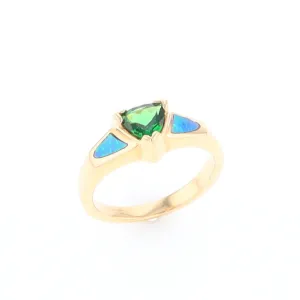 Opal Rings 2 Section Inlaid Design with Trillion Tsavorite Center