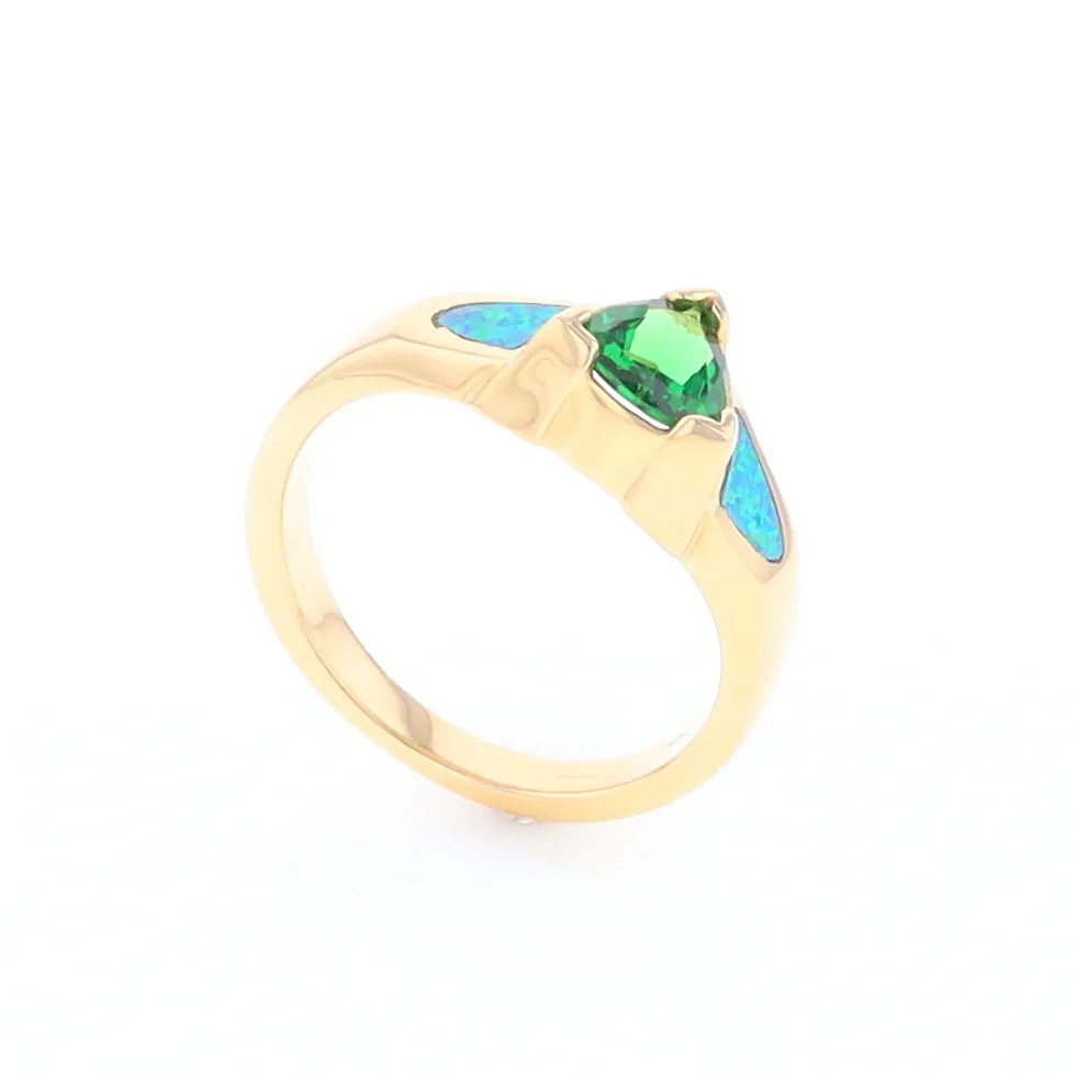 Opal Rings 2 Section Inlaid Design with Trillion Tsavorite Center