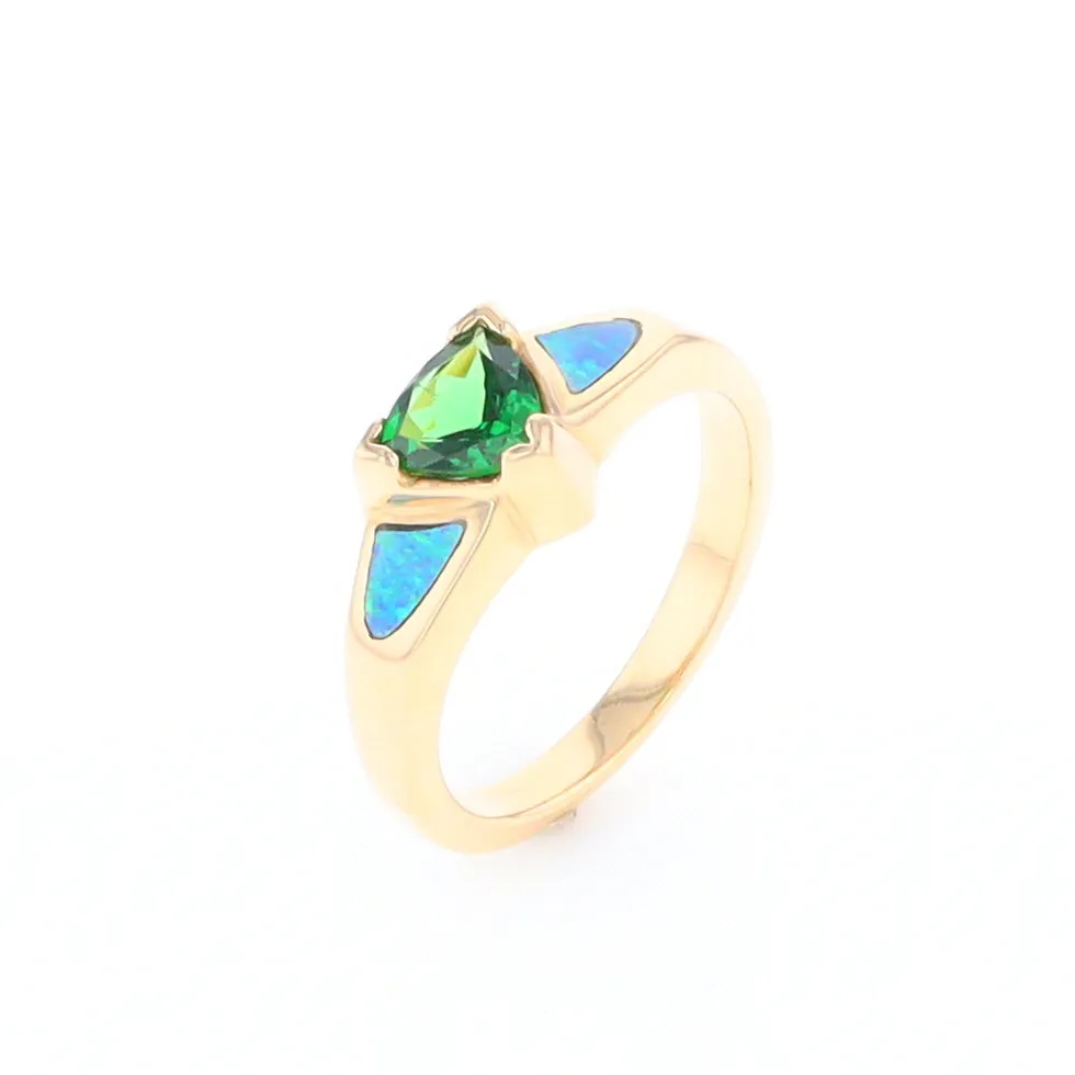 Opal Rings 2 Section Inlaid Design with Trillion Tsavorite Center