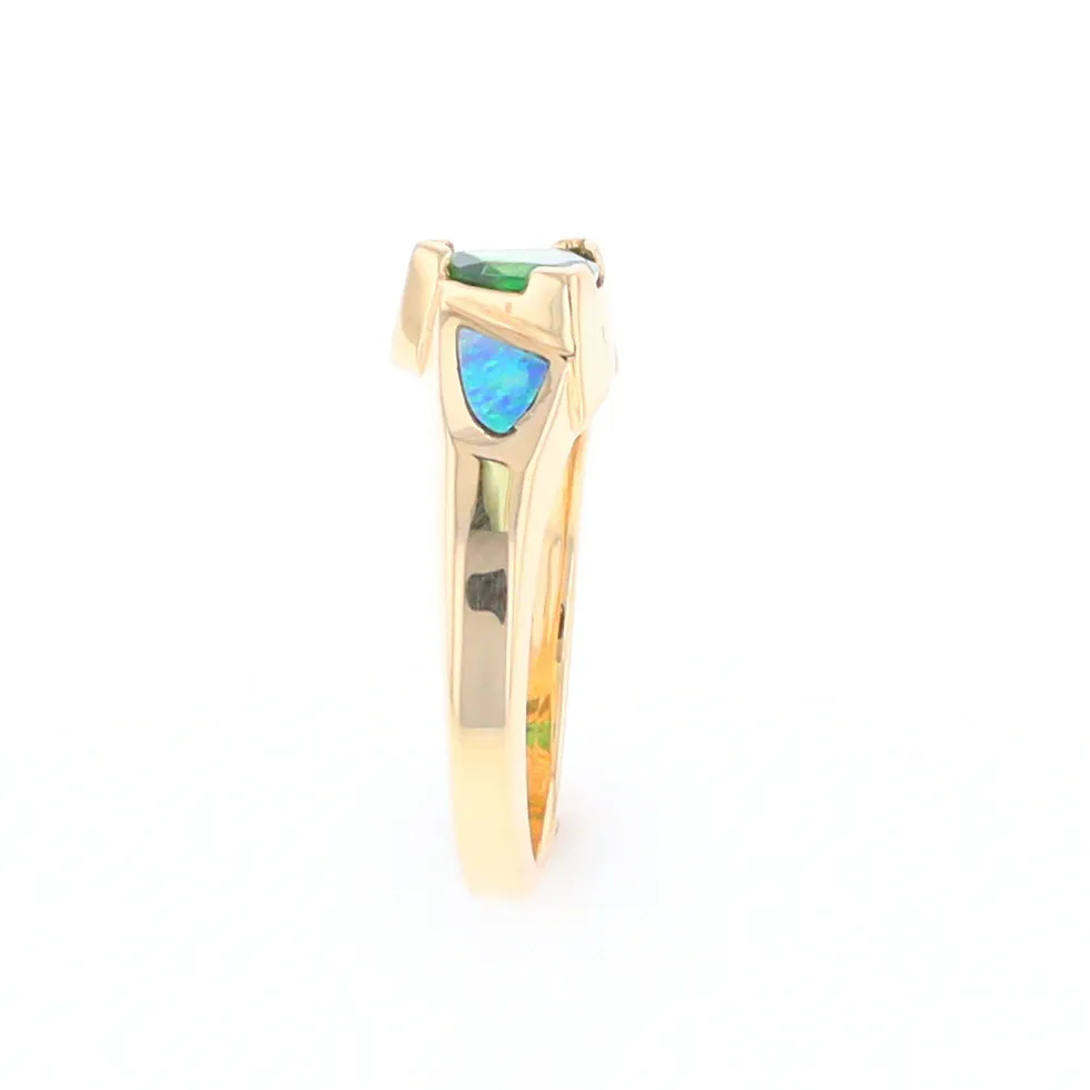 Opal Rings 2 Section Inlaid Design with Trillion Tsavorite Center