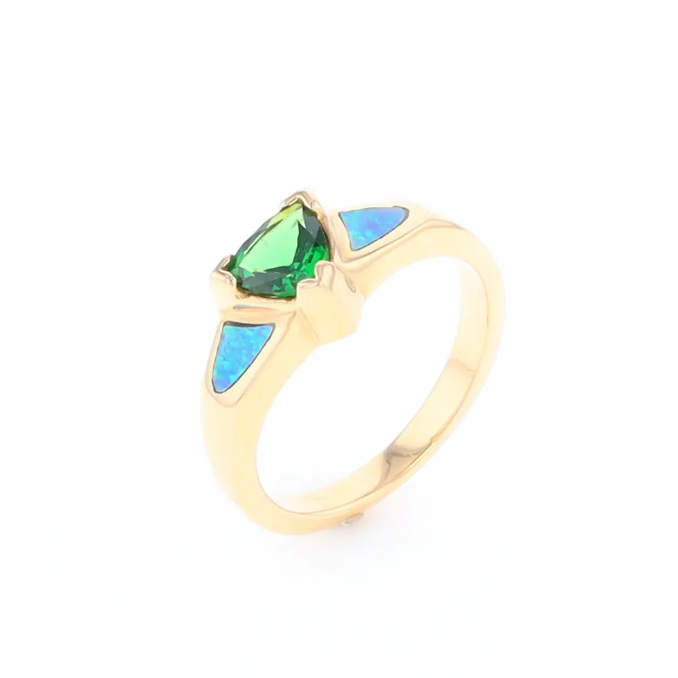 Opal Rings 2 Section Inlaid Design with Trillion Tsavorite Center